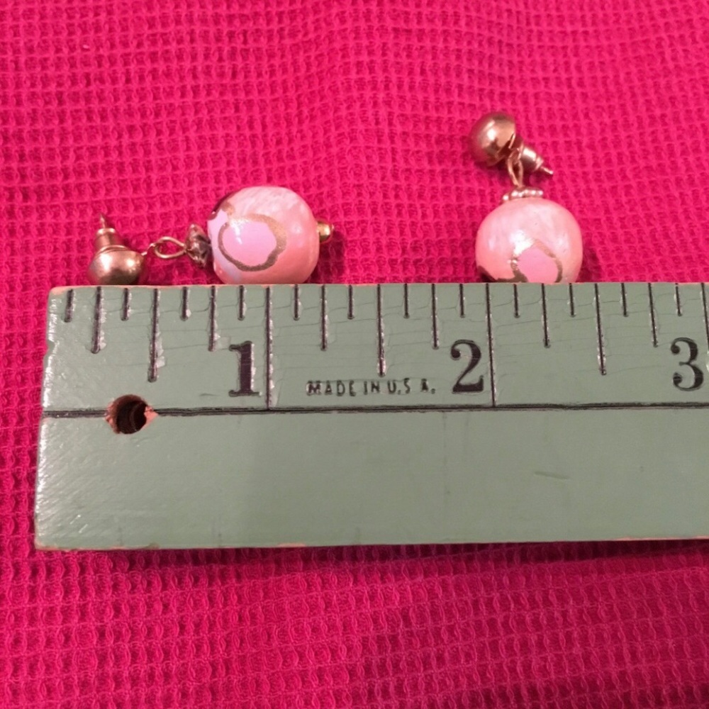 Artisan necklace earrings wood plastic matching set pink 46 inch bundle Vintage - Picture 6 of 8